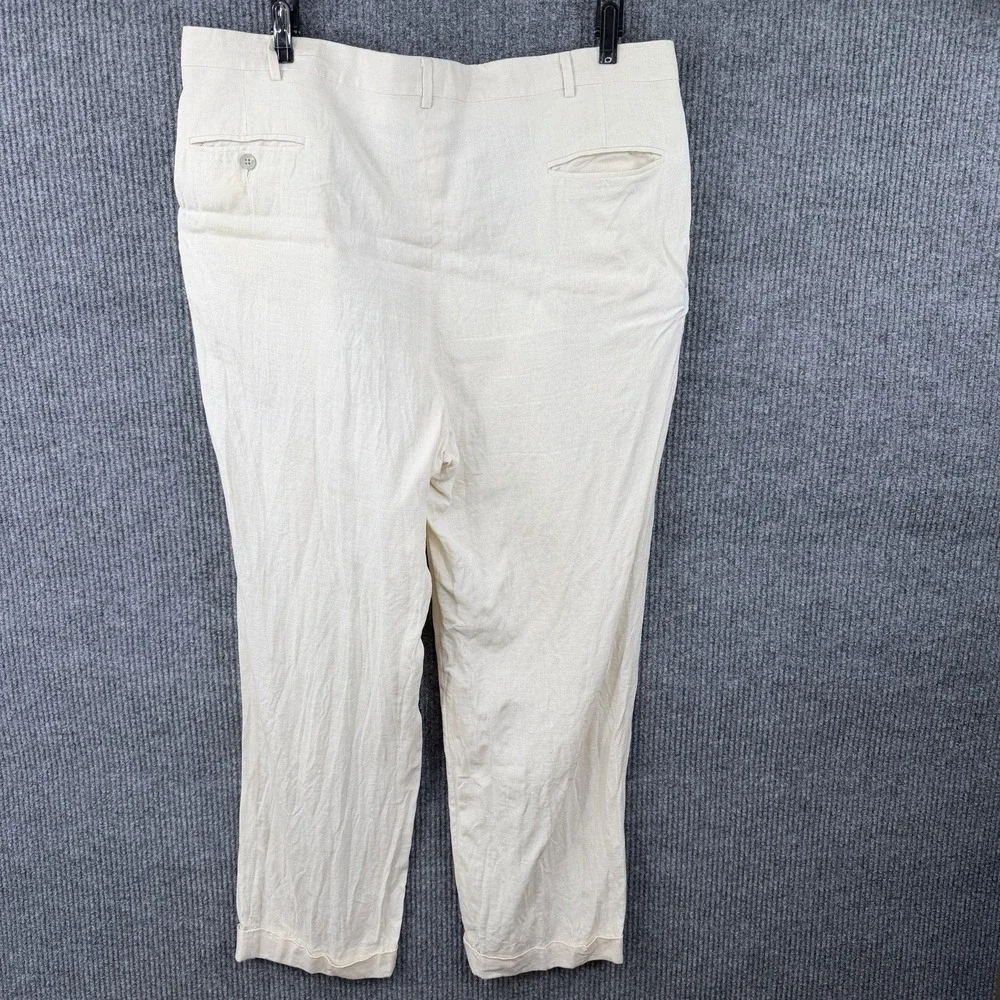 Berle Men's Linen Pants 40R 40x31 Beige Dress Trousers High Waisted Pleated READ